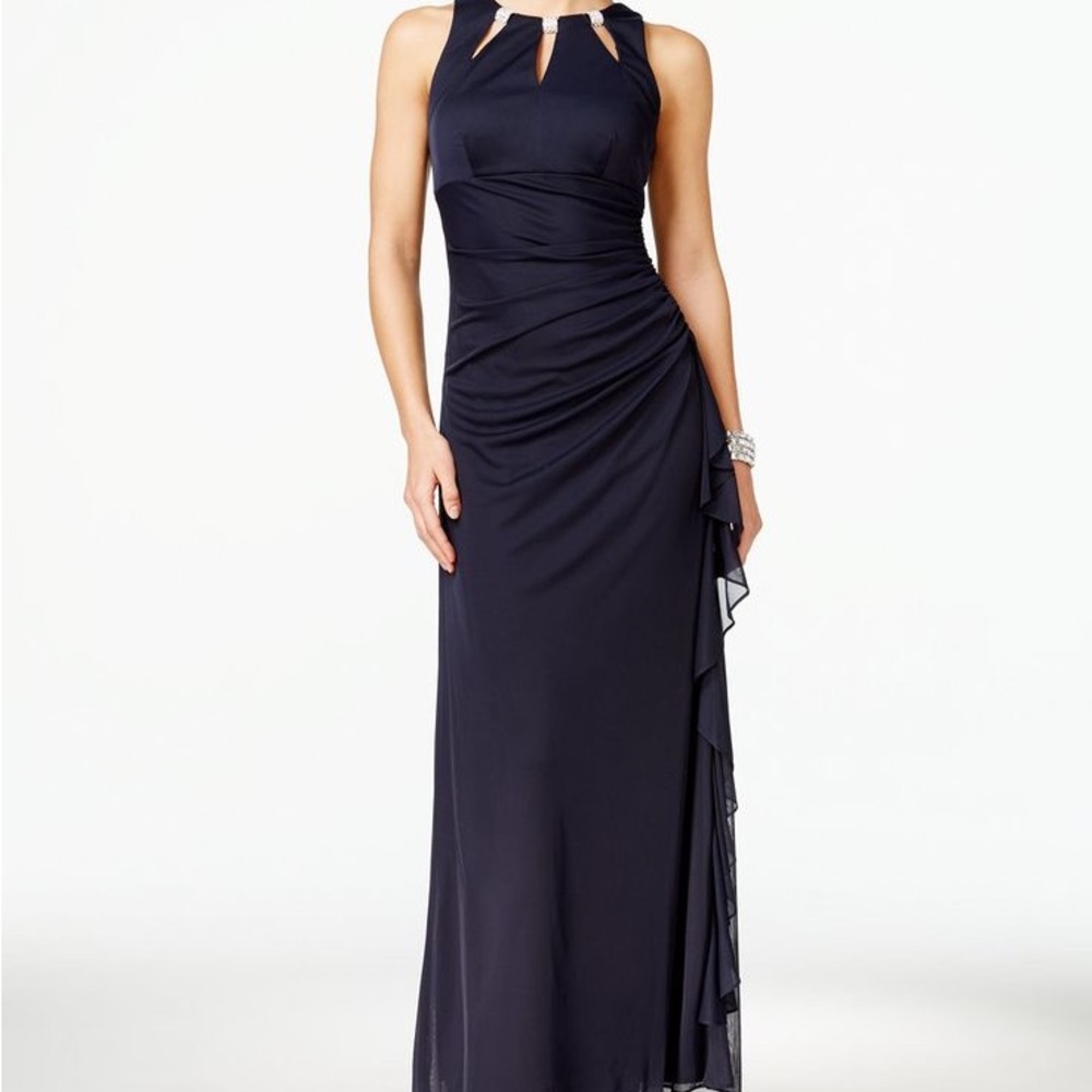 Betsy & Adam Blue Halter Maxi Gown